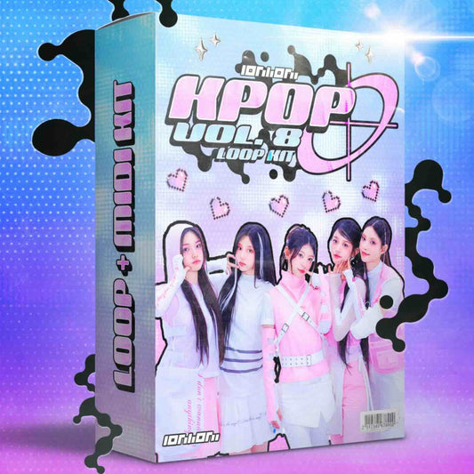 Product packaging with a group of people on a gradient blue to pink background